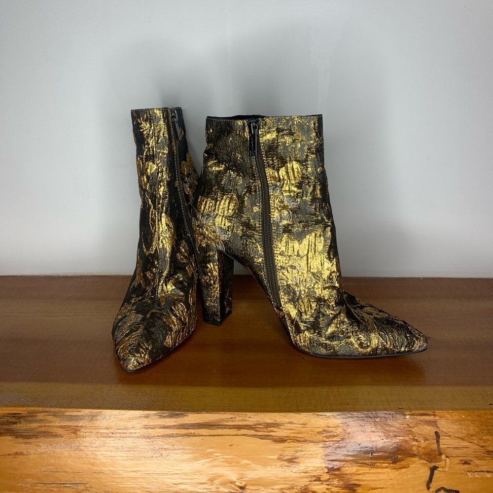 Jessica Simpson gold embroidered boots